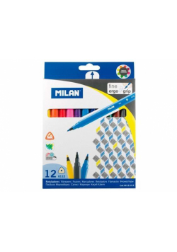 Flamastry trójkątne cienkie 12 kolorów MILAN