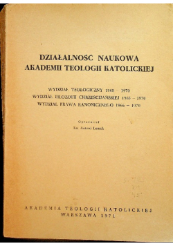 Działalność naukowa Akademii Teologii Katolickiej