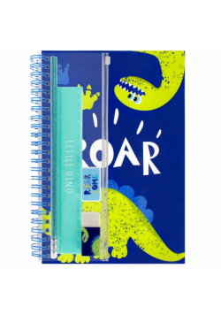 Zestaw szkolny Dino Notes na spirali A5 gumka ołówek temperówka linijka 15cm