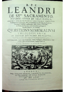 R P F Leandri de SS Sacramento Navarri oppidi de Villa - Franca Reprint z 1664 r.