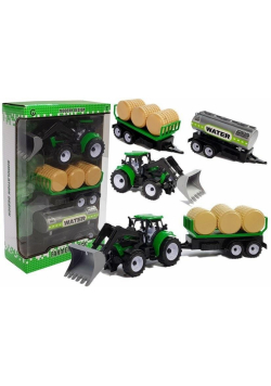Traktor z przyczepą z sianem i cysterną