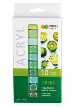 Farby akrylowe 12ml 10 kol zielony HAPPY COLOR