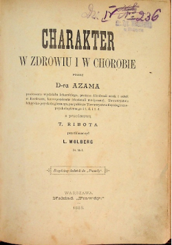Charakter W Zdrowiu I Chorobie 1888 r.