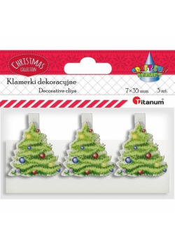 Klamerki drewniane z dekorem białe choinka 3szt
