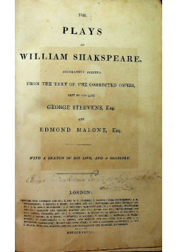The Plays of William Shakespeare 1833 r.