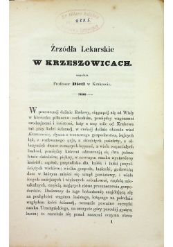 Źrzódła lekarskie w Krzeszowicach Józef Dietl 1858