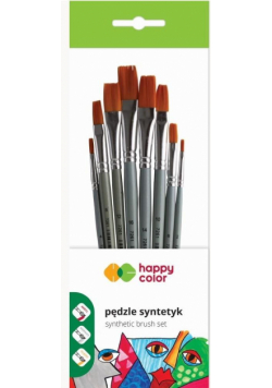 Pędzle artystyczne syntet.płaskie 8szt HAPPY COLOR