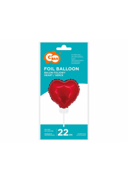 Balon foliowy Serce czerwone patyczek, zawór 28cm