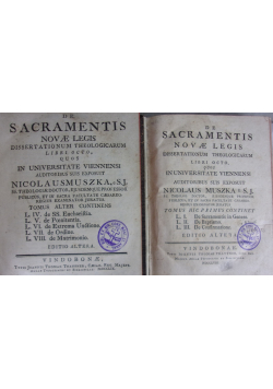 De Sacramentis Novae Legis Dissertationum Theologicarum Libri Octo Tom I i II 1763 r.