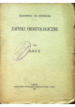 Zapiski ornitologiczne tom VII Kruk 1927 r.