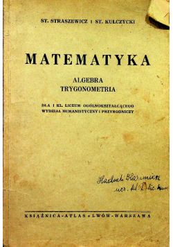 Matematyka Algebra Trygonometria 1937r