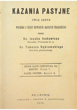 Kazania Pasyjne Dwie Serye 1878 r.