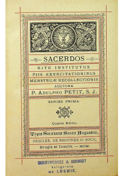 Sacerdos rite Institutus Piis Exercitationibus Menstruae recollectionis series Prima 1900 r.
