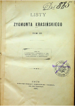 Listy Zygmunta Krasińskiego Tom III 1887 r.