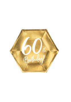 Talerzyki 60th Birthday złote 20cm 6szt