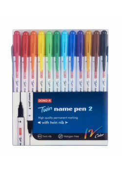 Pisaki dwustr. permanentne Name Pen 12 kol. DONG-A