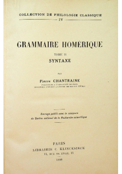 Grammaire homerique tome II