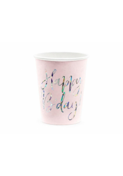 Kubeczki Happy B'day! pudrowy róż 220ml 6szt