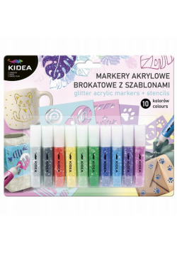 Markery akrylowe brokatowe 10 kolorów KIDEA