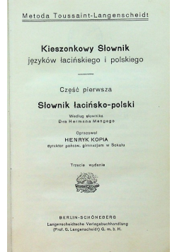 Kieszonkowy słownik języków łacińskiego i polskiego 1926