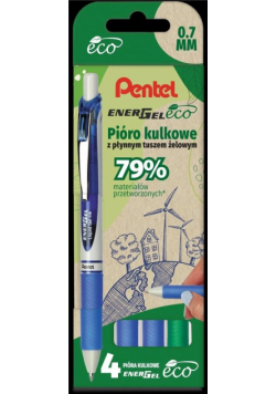 Pióro kulk. EnerGel zielony niebieski 4szt PENTEL