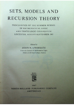 Studies in logic Sets models and Recursion Theory