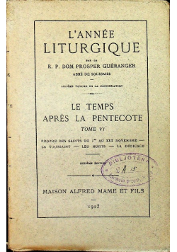 Lannee Liturgique Tom VI 1925 r.