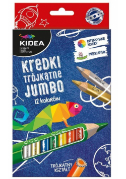 Kredki trójkątne grube 12 kolorów KIDEA