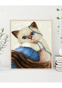 Malowanie po numerach 30x40cm Kotek i kłębek nici