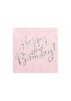 Serwetki Happy Birthday pudrowy róż 33x33cm 20szt