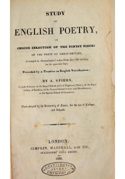Study of English Poetry 1836 r.