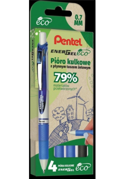 Pióro kulk. EnerGel czarny niebieski 4 szt PENTEL