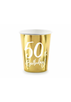 Kubeczki 50th Birthday złote 220ml 6szt