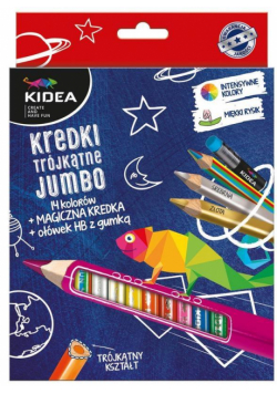 Kredki trójkątne grube 14 kol.+ołówek+ magic KIDEA