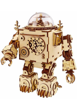 Puzzle Drewniane 3D Pozytywka LED Steampunk Robot