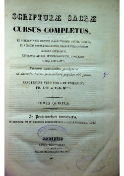 Scripturae sacrae cursus completus tomus quintus 1837 r.