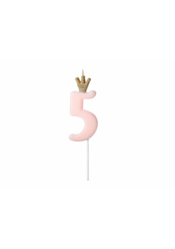 Świeczka urodzinowa 5 jasny różowy 9,5cm
