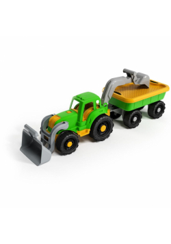 Traktor z ładowarką i przyczepą