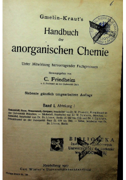 Gmelins Handbuch der anorganisch cvhemie 1907 r.