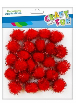 Pompony brokatowe czerwone 2cm 24szt