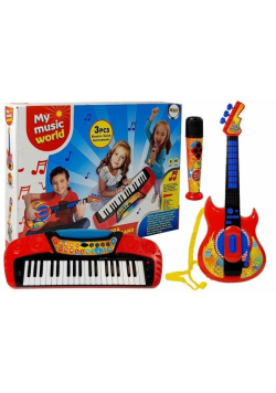 Zestaw muzyczny 3w1 gitara + keyboard + mikrofon