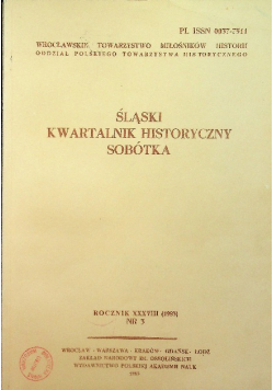 Śląski Kwartalnik Historyczny Sobótka nr  3 rocznik XXXVIII