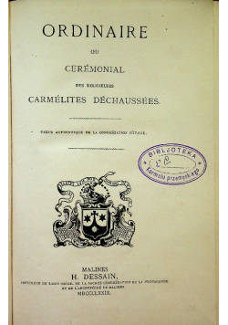 Ordinaire carmelites dechaussees 1879 r.