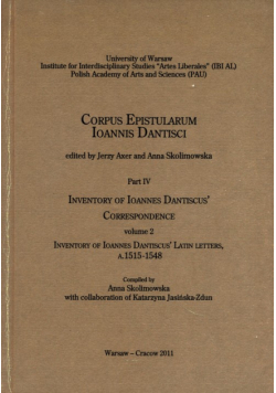 Inventory of Ioannes Dantiscus' Correspondence, part 4, vol. 2