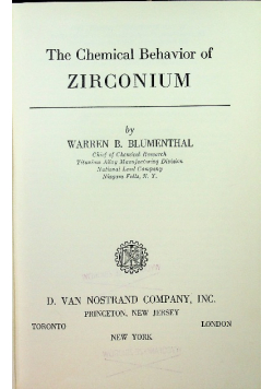 The Chemical Behavior of Zirconium