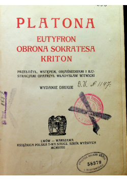 Platona Eutyfron obrona Sokratesa Kriton 1923 r