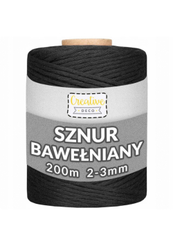 Sznurek do makramy bawełniany 3mmx200m czarny