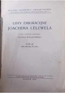 Listy emigracyjne Joachima Lelewela Tom III