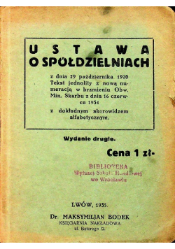 Ustawa O Spółdzielniach 1935 r.