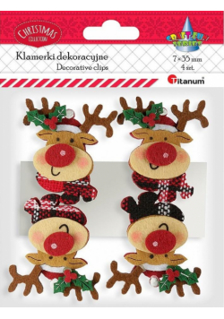 Klamerki drewniane z dekorem renifer filcowy 4szt